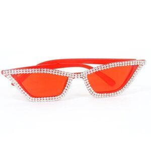 Retro Rockabilly Glam Rhinestones Red Retro 50s Look Cat Eye Sunglasses Pin-Up